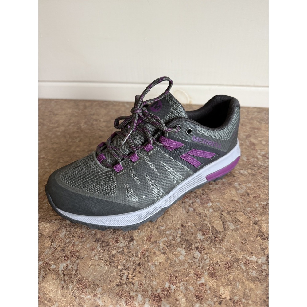 Merrell Trail Running Shoes Olive Mulberry Grey Purple Mesh Womens 6 J035392